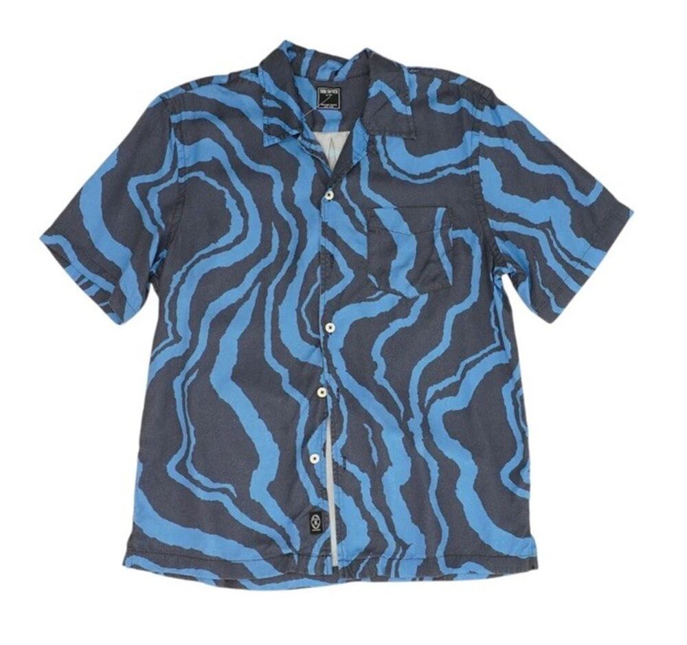 Todd Snyder Shirt Mens M Blue Ripple Zebra Print Button Up Camp Funky Tencel
